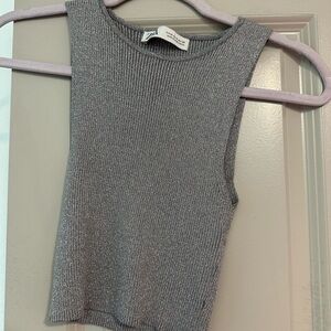 Zara Metallic Gray Ribbed Tank Top